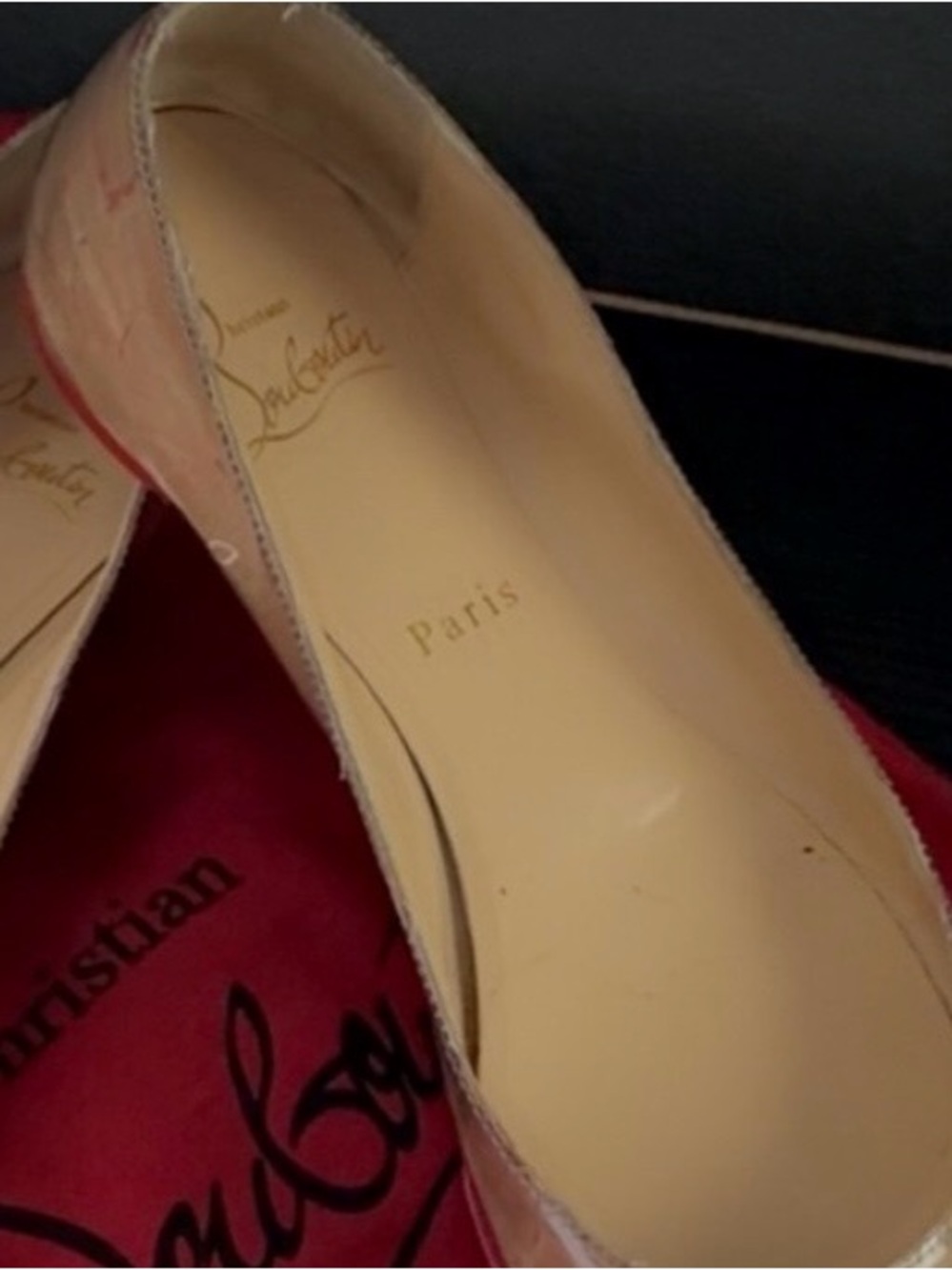 Christian Louboutin Beige Patent Leather flats with Red Sole